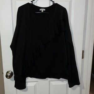 Black sweatshirt with ruffle across the front